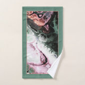 ピンク、灰色の緑の絞り染め大理石パターン、モノグラム バスタオルセット (ハンドタオル)