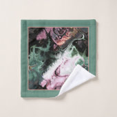 ピンク、灰色の緑の絞り染め大理石パターン、モノグラム バスタオルセット (ウォッシュタオル)