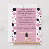 ピンク、灰色及び黒の体操のパーティー 招待状 (裏面)