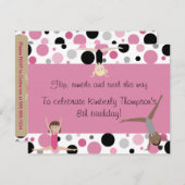 ピンク、灰色及び黒の体操のパーティー 招待状 (正面/裏面)