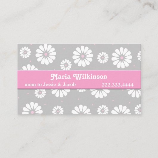 ピンク、灰色、および白いデイジーのお母さんカード コーリングカード (正面)