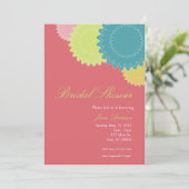 、ピンク、点々のあるな花-緑の青いティール（緑がかった色）珊瑚 招待状 (スタンド正面)