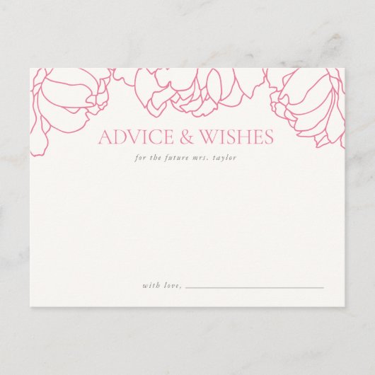 ピンク |牡丹ガーデンブライダルシャワーアドバイスカード ポストカード (正面)