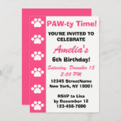 ピンク – 犬や猫をテーマにした誕生日パーティーへの招待 招待状 (正面/裏面)