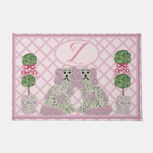 ピンク(犬)スタッフォードドッグズトピアリーバラ ドアマット (正面)