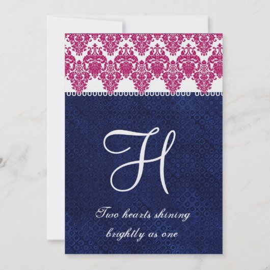 ピンク、白いおよび真夜中のダマスク織の結婚式招待状 招待状 (裏面)
