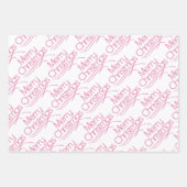 ピンク、白いクリスマスのタイポグラフィとドットの休日 ラッピングペーパーシート (正面3)