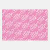 ピンク、白いクリスマスのタイポグラフィとドットの休日 ラッピングペーパーシート (正面)