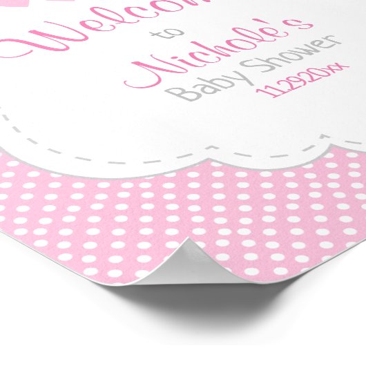 ピンク、白いグレーの象の赤ちゃんシャワーへようこそ ポスター (角)