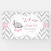 ピンク、白いグレーの象の赤ちゃんシャワーへようこそ 横断幕 (横)