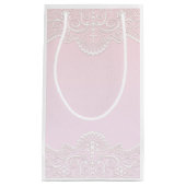 ピンク、白いレース、宗教的 スモールペーパーバッグ (正面)