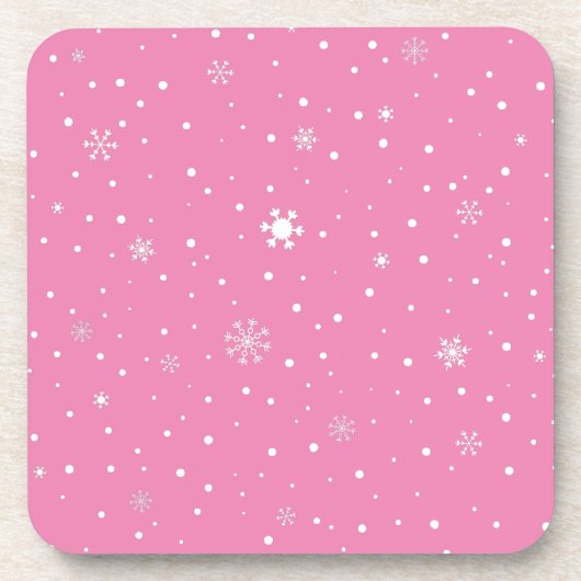 ピンク(白い水玉模様と雪) コースター (正面)