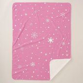 ピンク(白い水玉模様と雪) シェルパブランケット (正面)