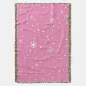 ピンク(白い水玉模様と雪) スローブランケット (正面縦)