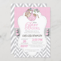 ピンク、白い灰色のサルのベビーシャワー