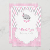 ピンク、白い灰色の象ありがとう2 サンキューカード (正面/裏面)