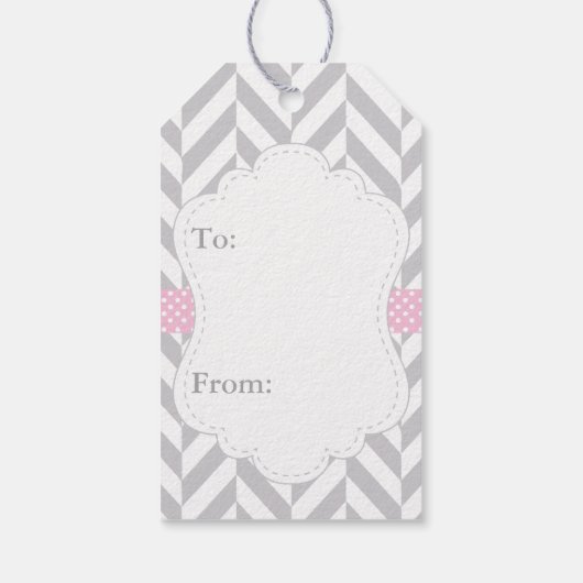 ピンク、白い灰色の象の赤ちゃんシャワーありがとう ギフトタグ (裏面)