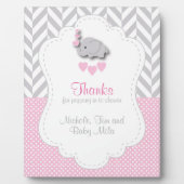 ピンク、白い灰色の象の赤ちゃんシャワーありがとう フォトプラーク (正面)