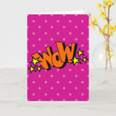 ピンク（白い点）のWOWグリーティングカード カード (黄色い花)