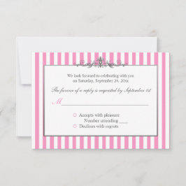 ピンク、白い、および銀製のストライプのな応答カード 出欠カード