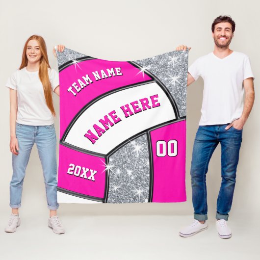 ピンク、白い、銀製のバレーボールのフリースブランケット フリースブランケット (インサイチュ)