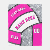 ピンク、白い、銀製のバレーボールのフリースブランケット フリースブランケット (正面)