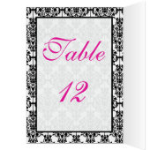 ピンク、白くおよび黒いダマスク織のテーブル数カード (内側 (左))