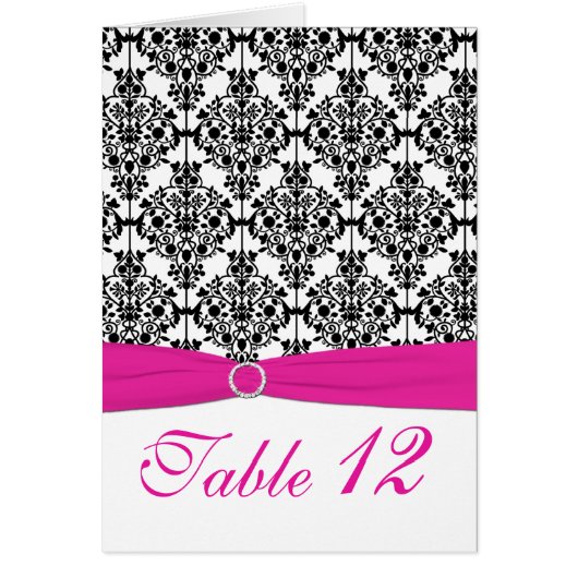 ピンク、白くおよび黒いダマスク織のテーブル数カード (正面)