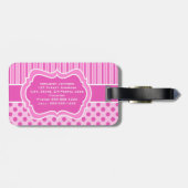 ピンク、白くストライプのな水玉模様の荷物のラベル ラゲッジタグ (裏面横)
