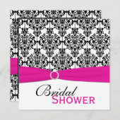 ピンク、白く、および黒いダマスク織のブライダルシャワーの招待 招待状 (正面/裏面)