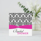 ピンク、白く、および黒いダマスク織のブライダルシャワーの招待 招待状 (スタンド正面)