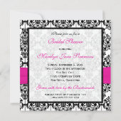ピンク、白く、および黒いダマスク織のブライダルシャワーの招待 招待状 (裏面)