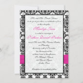 ピンク、白く、及び黒いダマスク織の写真の結婚式の招待 招待状 (裏面)