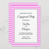 ピンク/白ストライプ婚約パーティ 招待状 (正面/裏面)