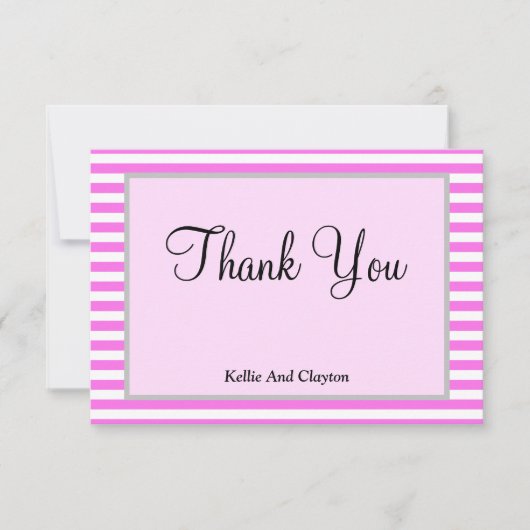 ピンク/白ストライプ枠サンキューカード (正面)