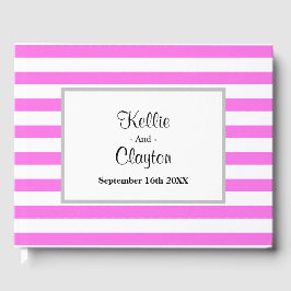 ピンク/白ストライプ枠結婚付き ゲストブック