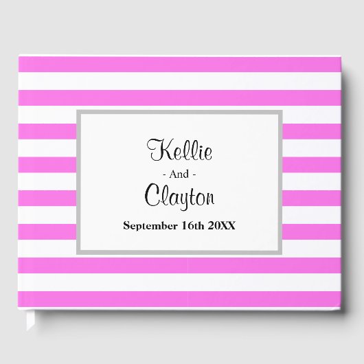ピンク/白ストライプ枠結婚付き ゲストブック (正面)