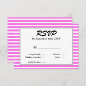 ピンク/白ストライプ枠結婚付き 出欠カード (正面/裏面)