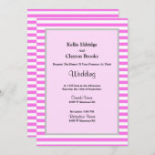 ピンク/白ストライプ枠結婚付き 招待状 (正面/裏面)