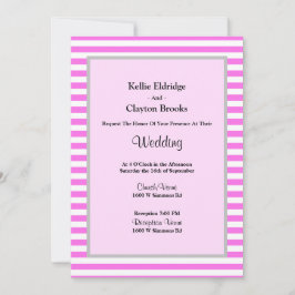 ピンク/白ストライプ枠結婚付き 招待状
