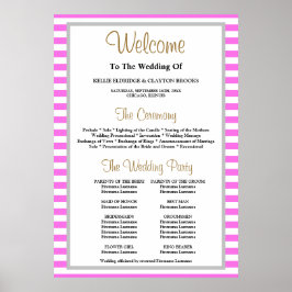 ピンク/白ストライプ結婚式 プログラム ポスター