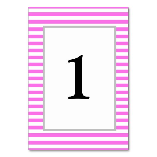 ピンク/白ストライプ色結婚のテーブル番号カード テーブルナンバー (正面)