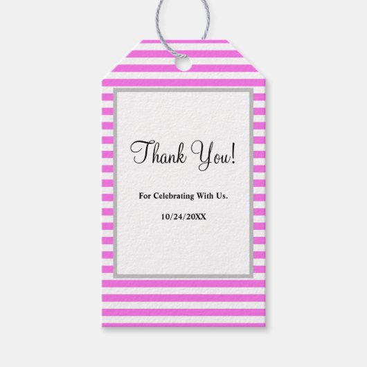 ピンク/白ストライプ色 ギフトタグ (正面)