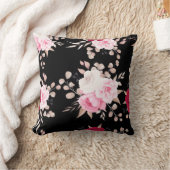 ピンク、白フローラ黒地 クッション (ブランケット)