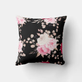 ピンク、白フローラ黒地 クッション (裏面)