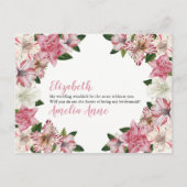 ピンク |白ヴィンテージフローラ花嫁リクエスト インビテーションポストカード (裏面)