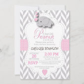 ピンク、白灰色の象🐘赤ちゃんシャワー2 招待状 (正面)