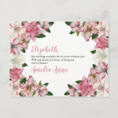 ピンク |白色のヴィンテージフローラメイド・オブ・オーナー(花嫁付き添い人)要求 インビテーションポストカード (裏面)