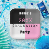 ピンク・白黒カスタム卒業パーティーpa ペーパープレート (パーティー)