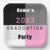 ピンク・白黒カスタム卒業パーティーpa ペーパープレート (正面)